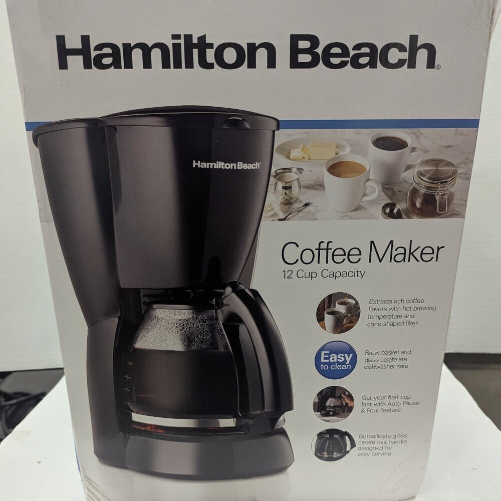 Hamilton Beach 12-Cup Drip Coffeemaker, Black, Reusable Filter
